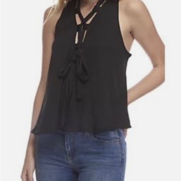 Free people intim. here with me black tie front cami blouse top XS NWOT - Picture 2 of 7